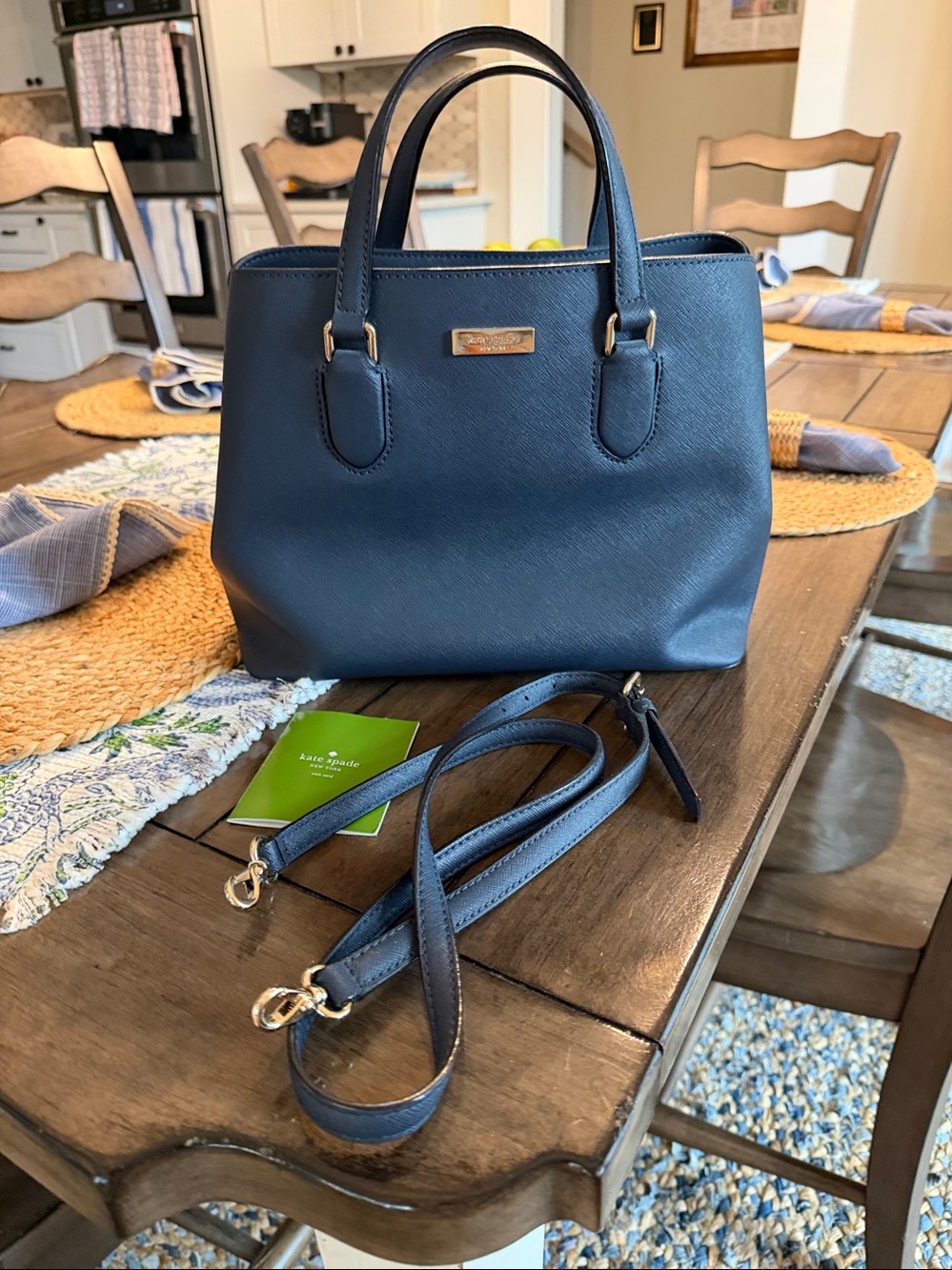 kate spade navy saffiano leather satchel with gold hardware